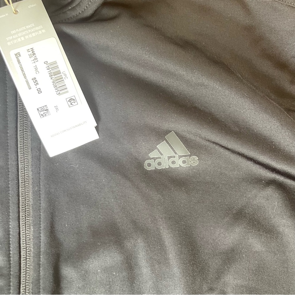 NEW Adidas Mens All Black Track Jacket Zip Up Regular Fit Size 2XL NWT - Picture 5 of 7